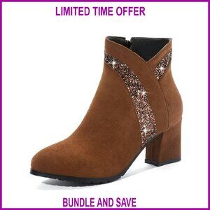 Chunky Heel Ankle Booties Side Zipper Dress Boots Man-Made Material